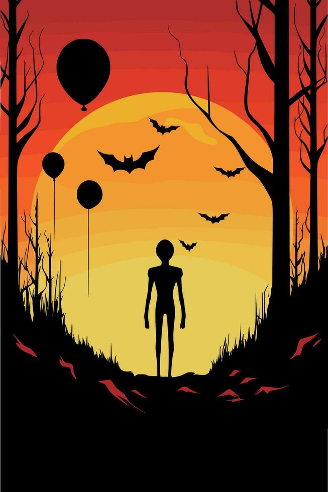 Halloween Flat Vector Illustration Greeting Card Design