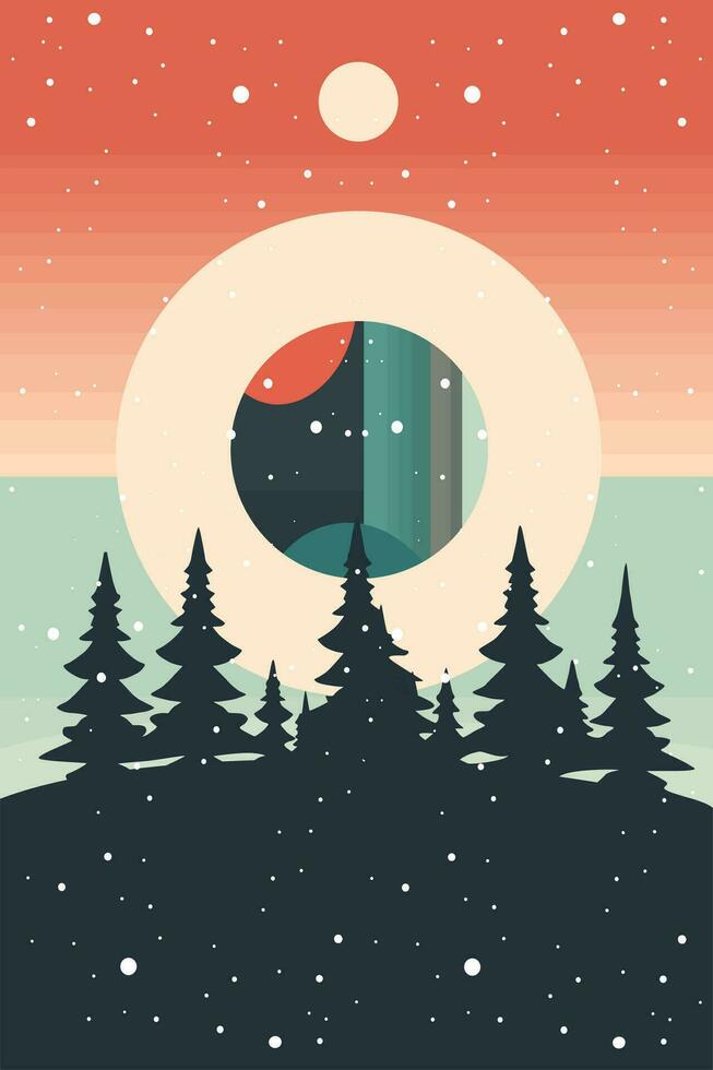 Christmas Winter Wonderland Flat Vector Greeting Card Illustration