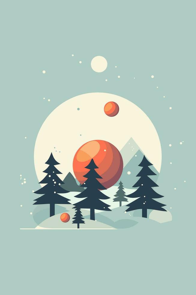 Christmas Winter Wonderland Flat Vector Greeting Card Illustration