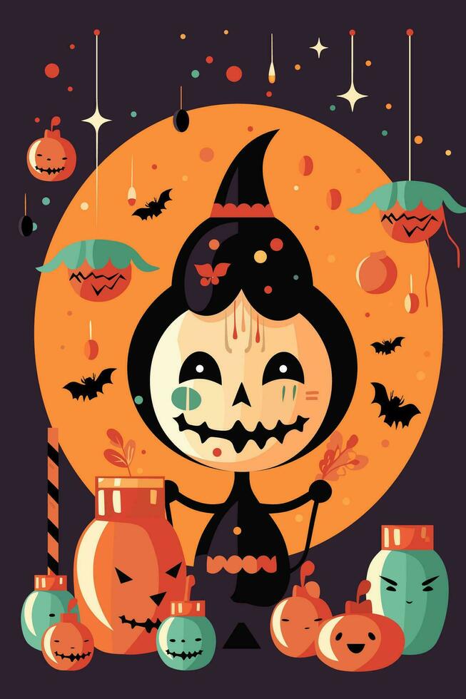 Halloween Flat Vector Illustration Greeting Card Design