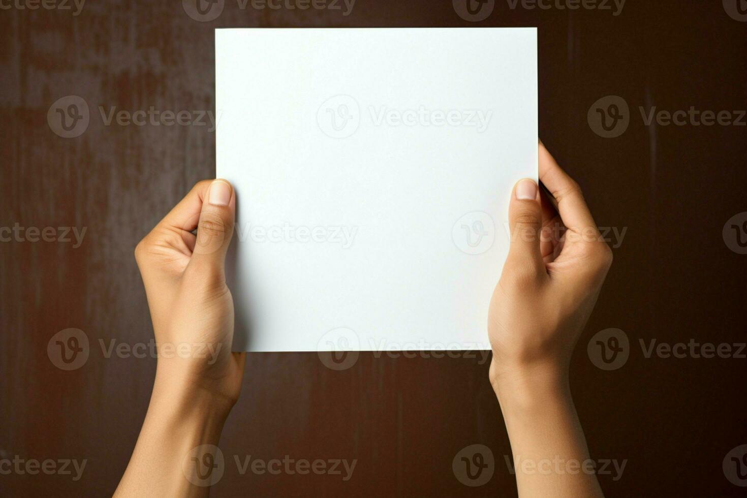 Potential in hand Hands hold blank paper, showcased against a white background AI Generated photo