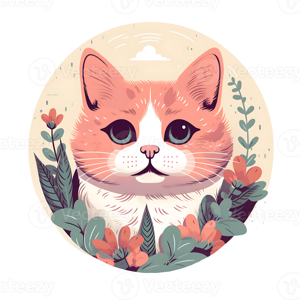 Retro Risograph Cat clipart PNG AI Generated