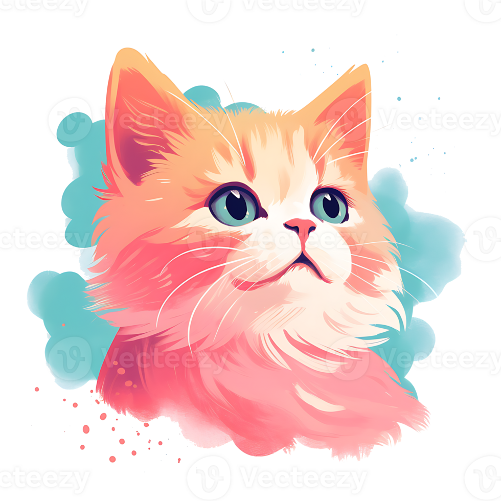 Retro Risograph Cat clipart PNG AI Generated