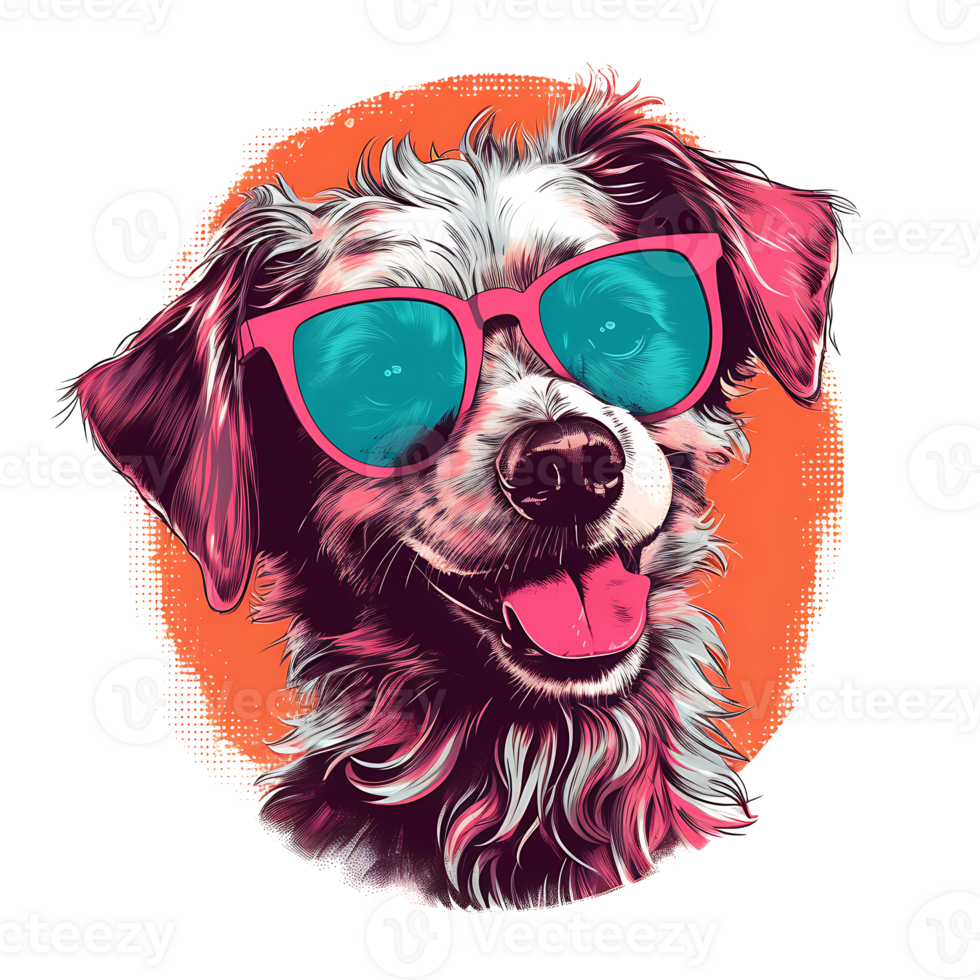Retro Risograph Dog AI Generated png