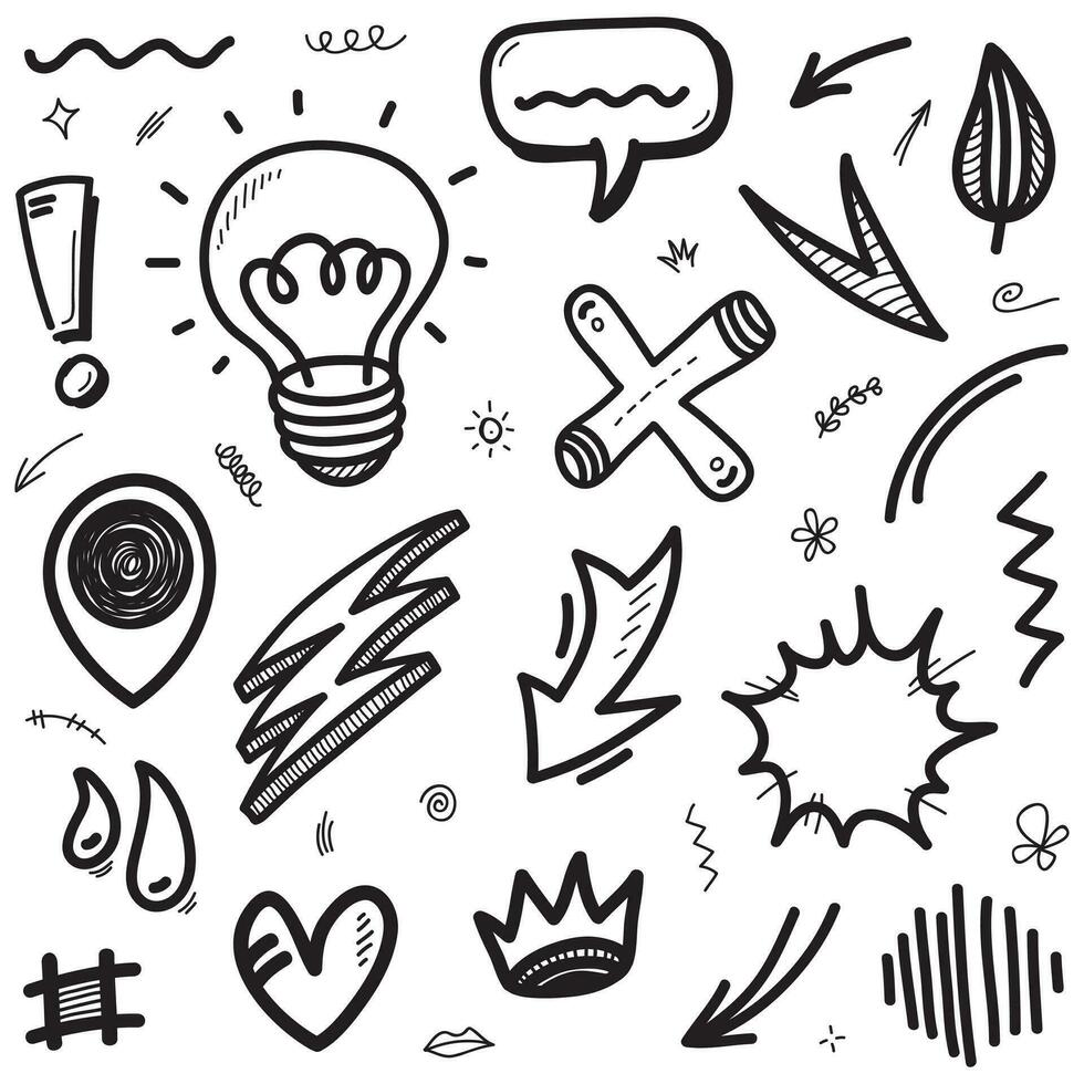 Doodle lines, Arrows, circles and curves vector.hand drawn design elements isolated on white background for infographic. vector illustration.