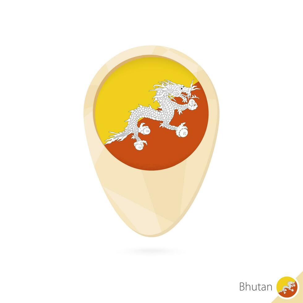Map pointer with flag of Bhutan. Orange abstract map icon. vector