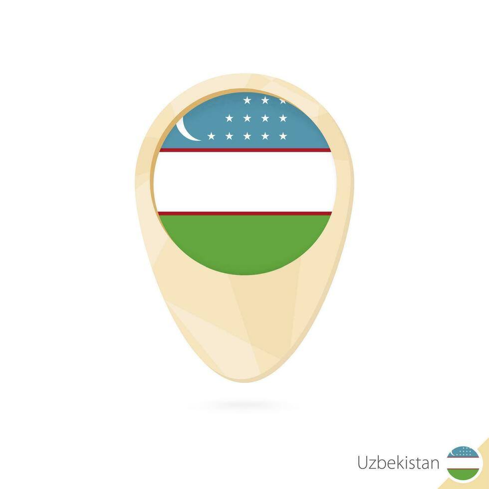 Map pointer with flag of Uzbekistan. Orange abstract map icon. vector