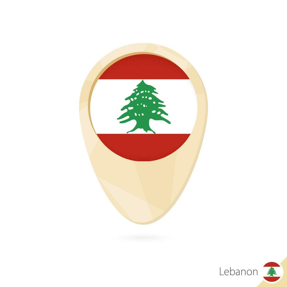 Map pointer with flag of Lebanon. Orange abstract map icon. vector