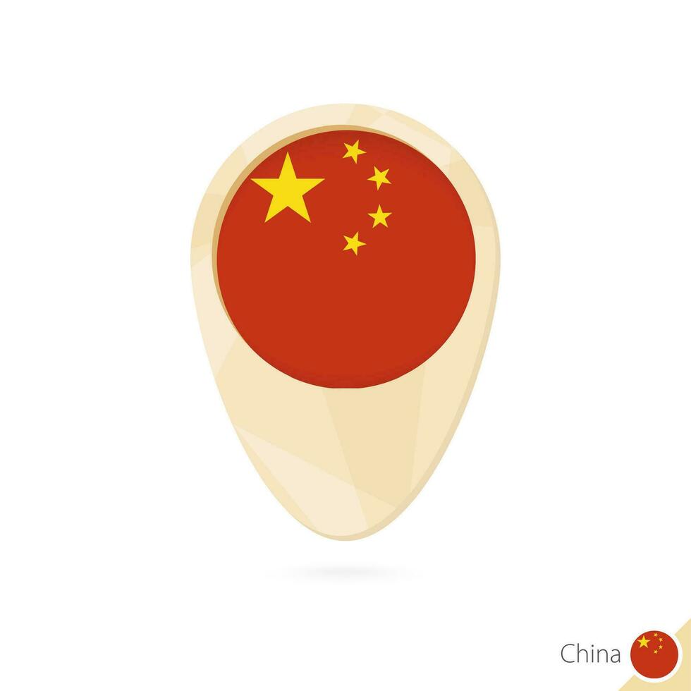 Map pointer with flag of China. Orange abstract map icon. vector