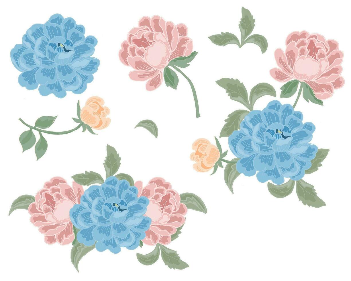 Hand Drawn Rose and Peony Flower vector