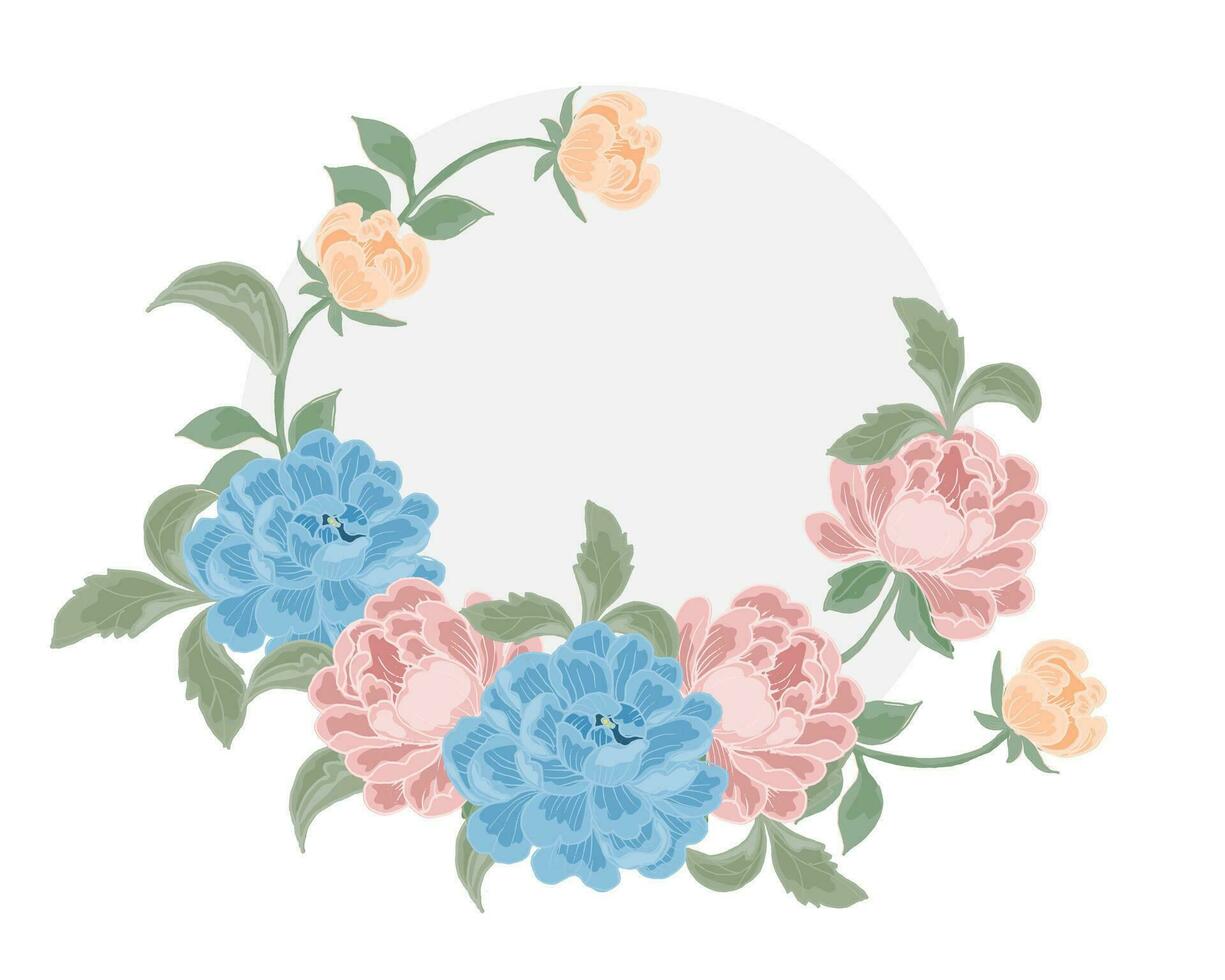 Hand Drawn Rose and Peony Flower Wreath vector