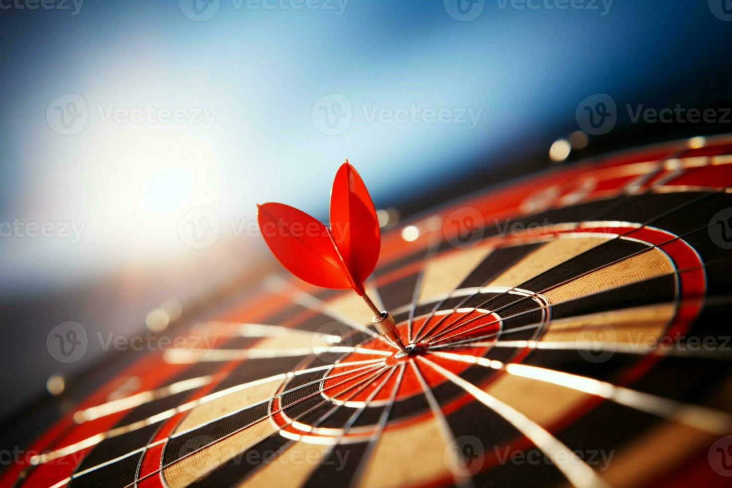 Darts hit target's bullseye Red arrows signify achieving business targets and goals. AI Generated photo