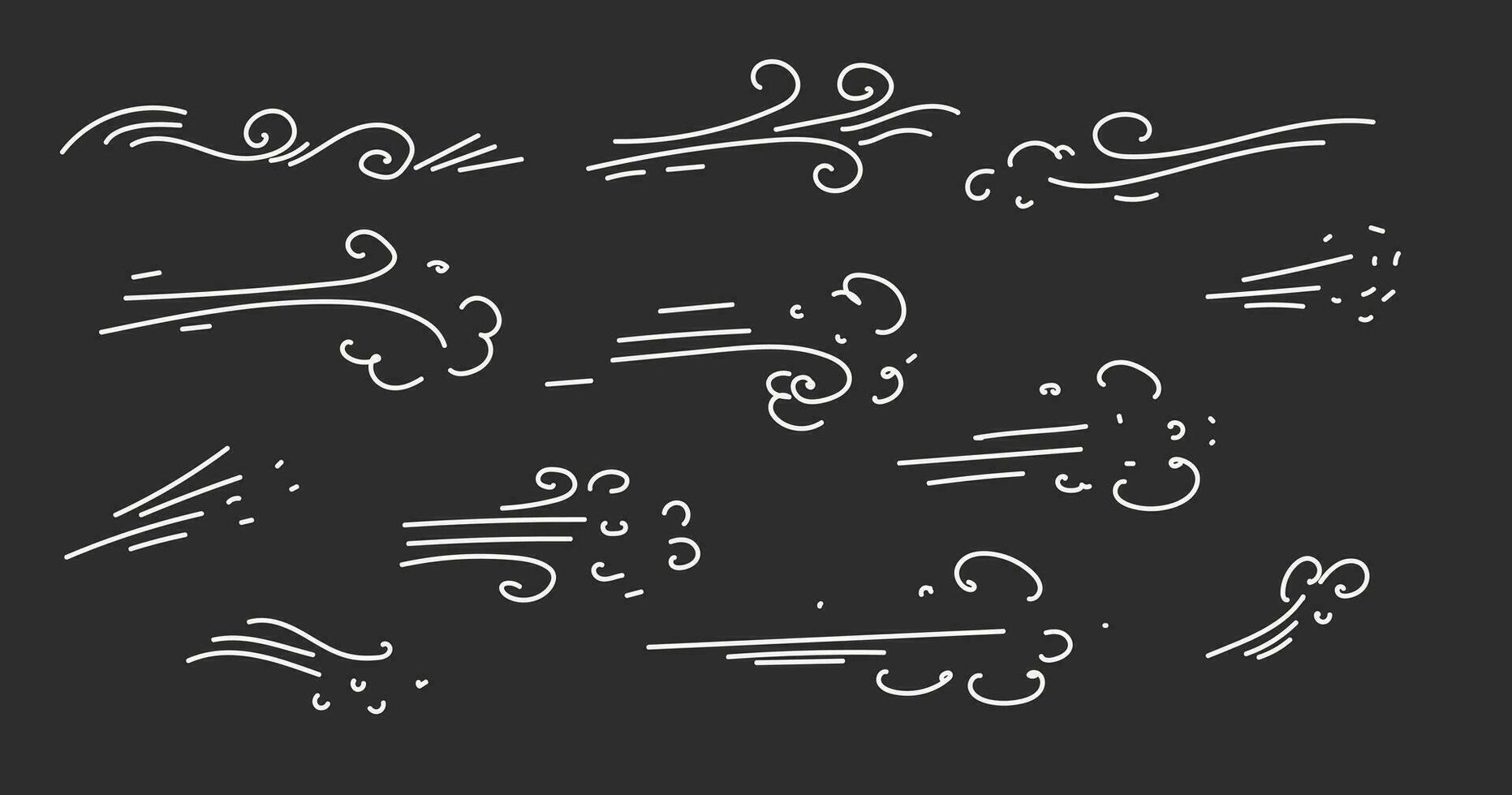 Vector hand drawn doodle wind line sketch set.