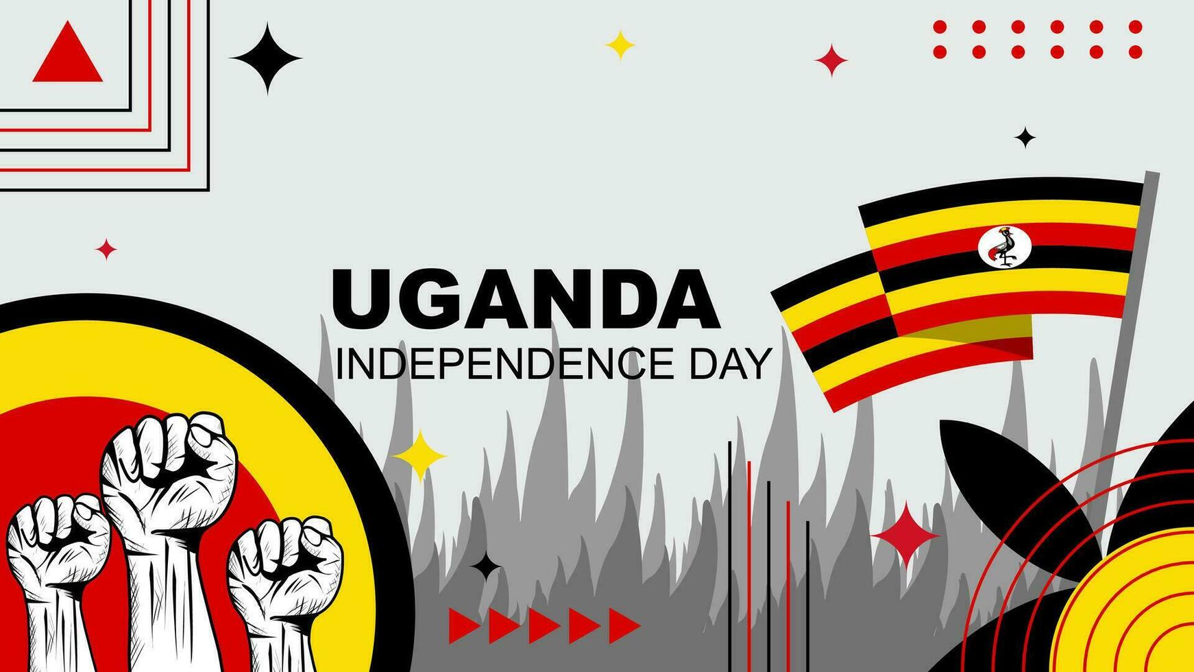 Uganda Independence Day abstract banner design with flag. Flag color theme geometric pattern retro modern vector