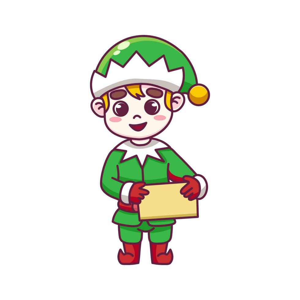 cartoon elf celebrating christmas vector illustration