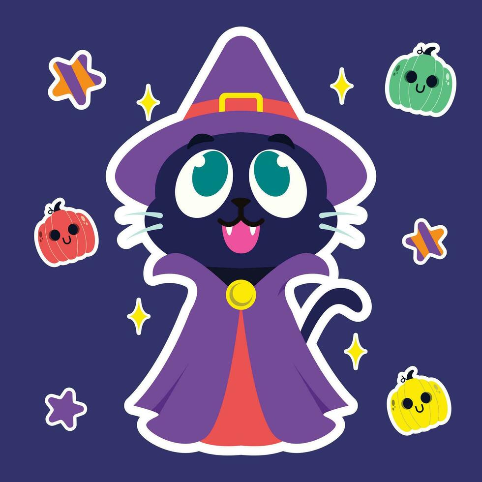 Halloween Cute Cat with Witch Costume vector