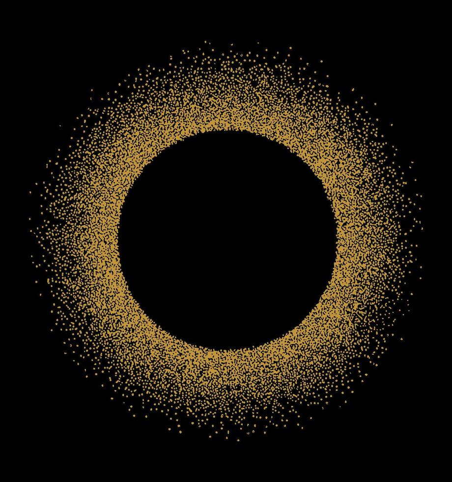 Vector illustration of glowing halo. Black circle art with glowing particles. Editable design.