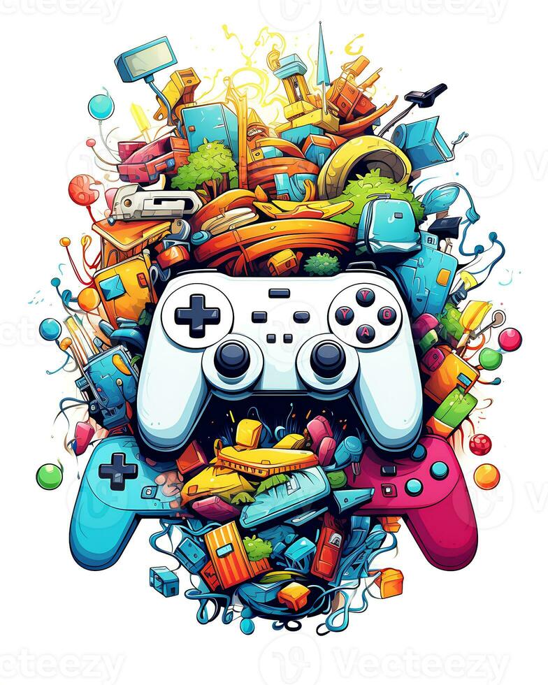 Painting a Watercolor video game controller device Illustration White Background photo