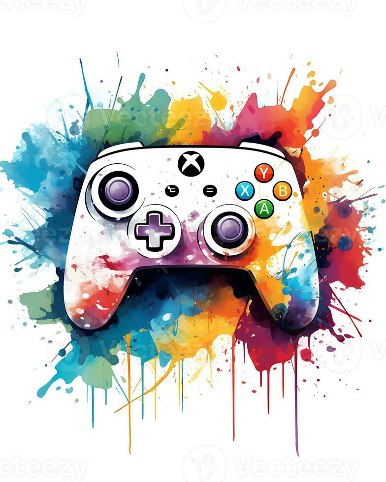 Painting a Watercolor video game controller device Illustration White Background photo