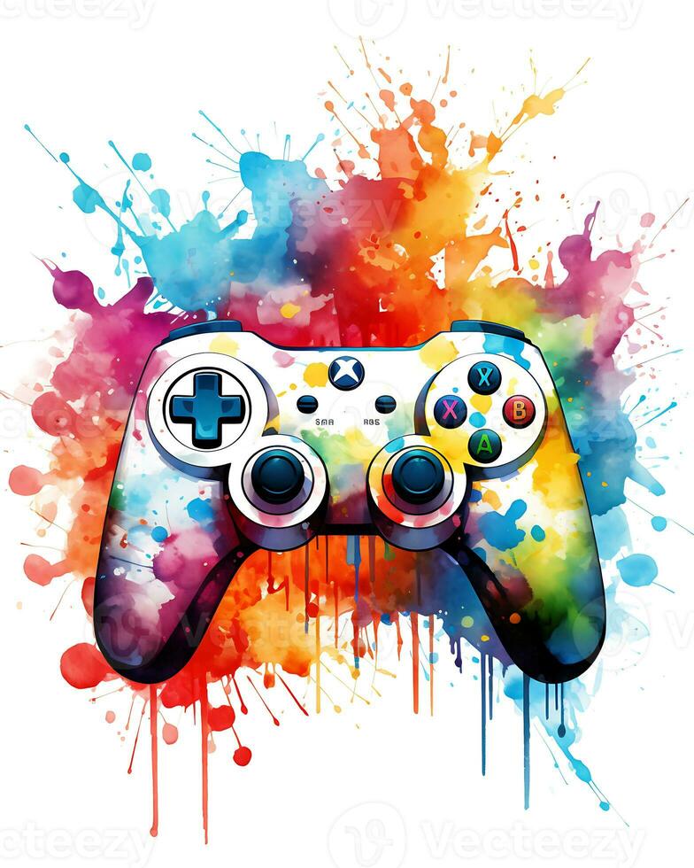 Painting a Watercolor video game controller device Illustration White Background photo