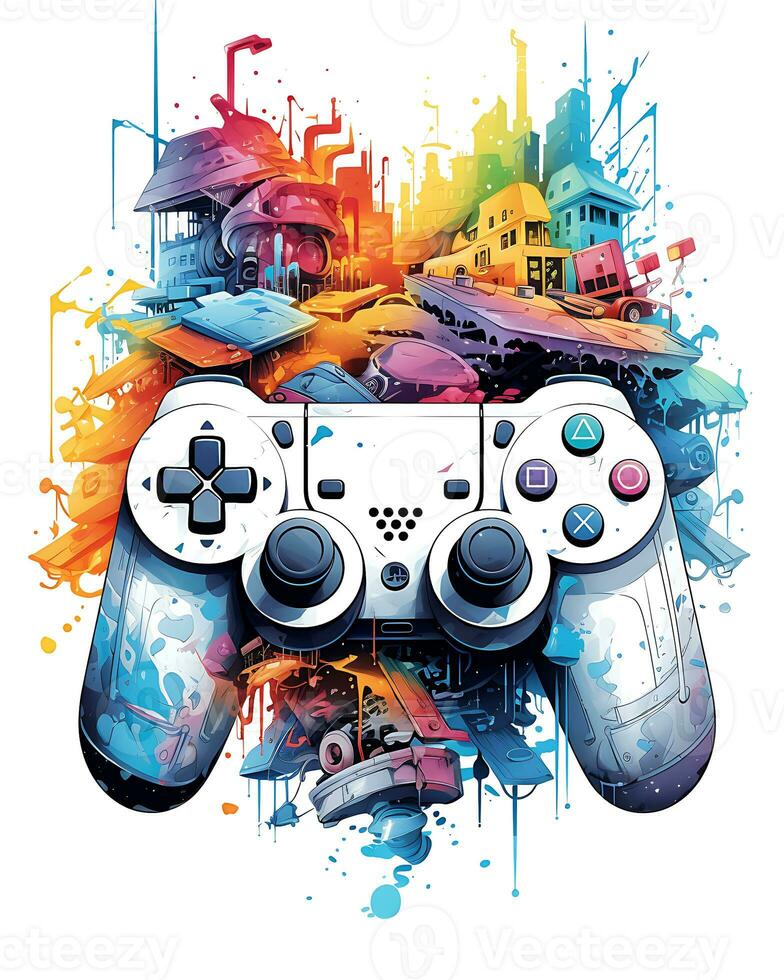 Painting a Watercolor video game controller device Illustration White Background photo