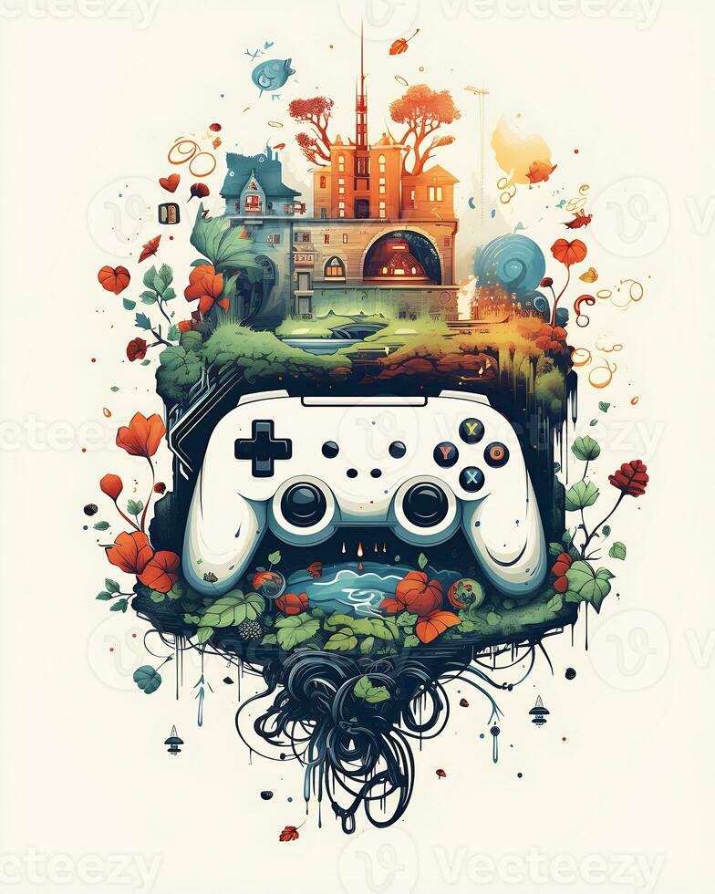 Painting a Watercolor video game controller device Illustration White Background photo