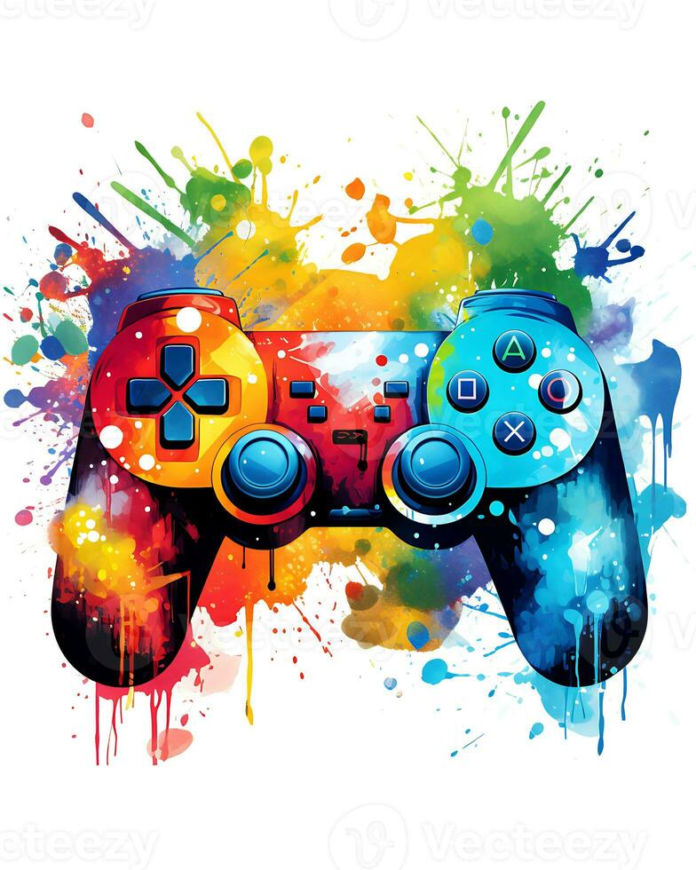 Painting a Watercolor video game controller device Illustration White