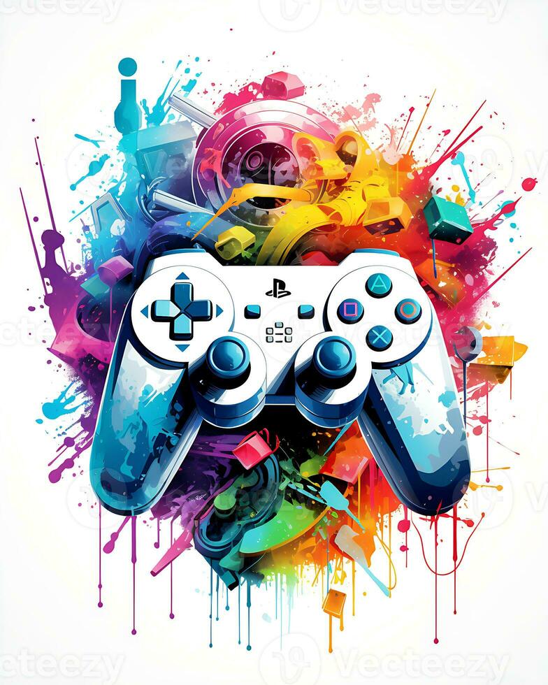 Painting a Watercolor video game controller device Illustration White Background photo