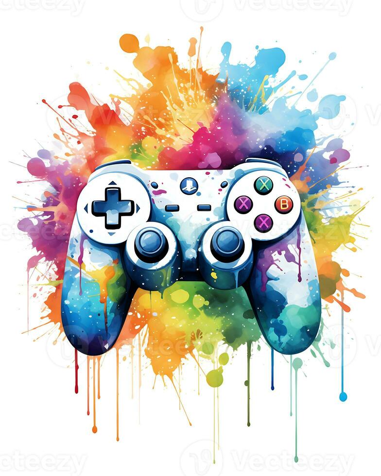 Painting a Watercolor video game controller device Illustration White Background photo