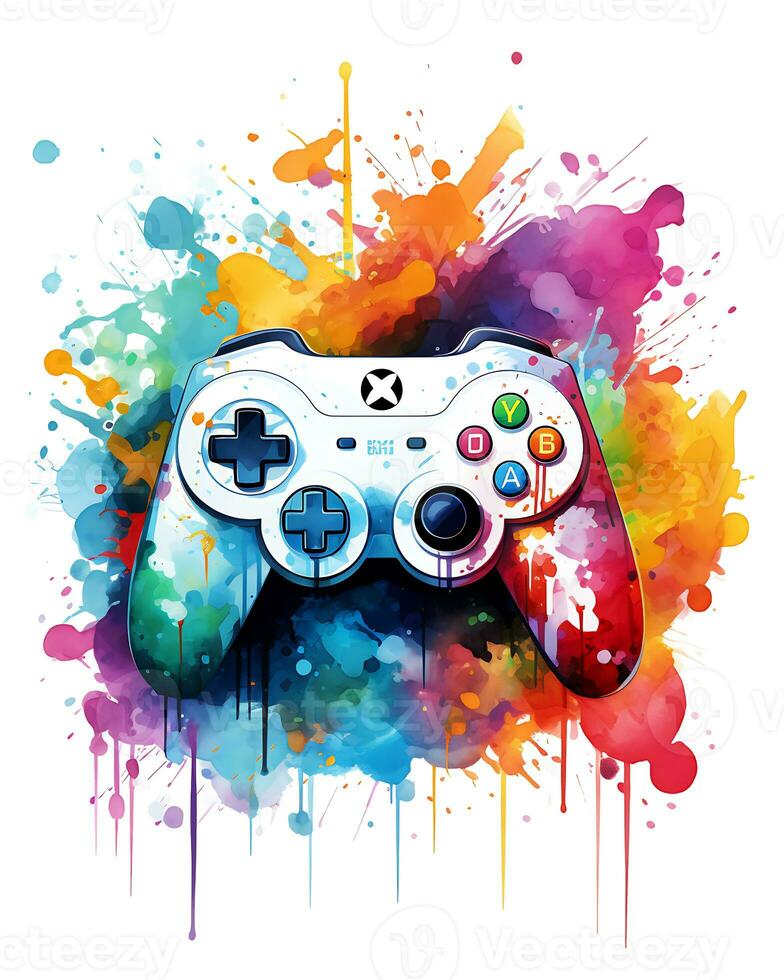 Painting a Watercolor video game controller device Illustration White Background photo