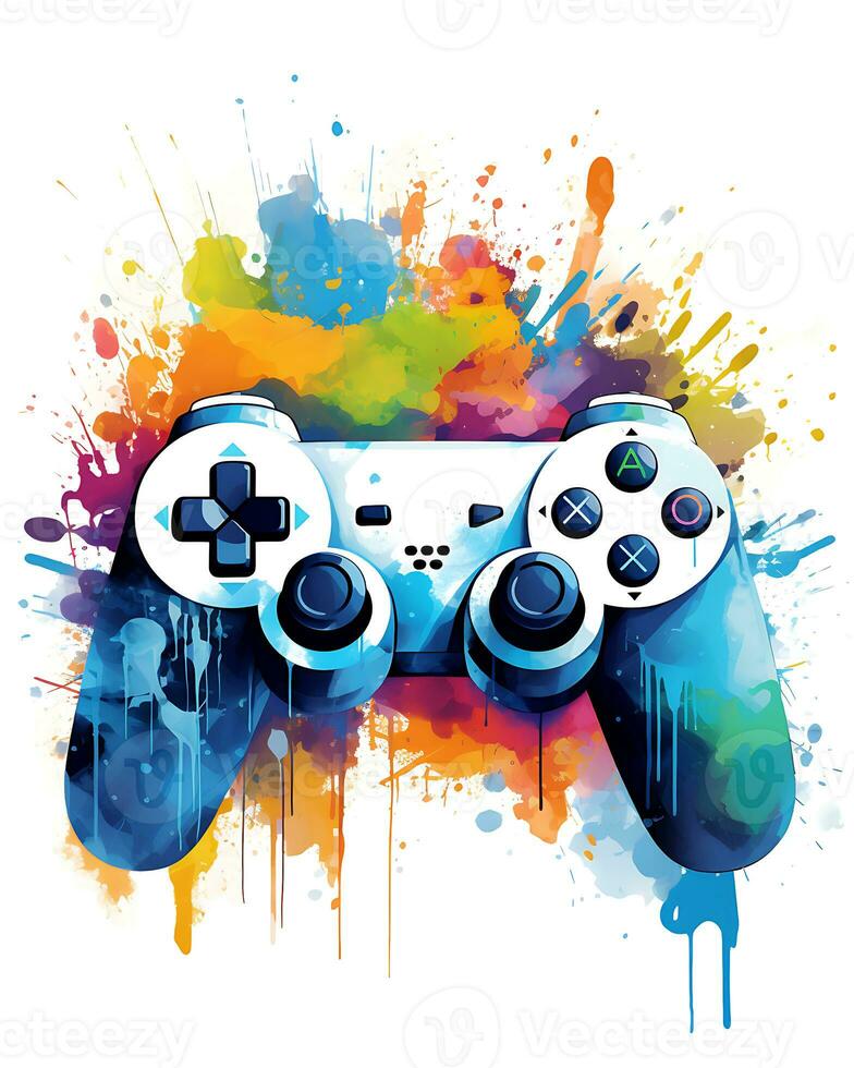 Painting a Watercolor video game controller device Illustration White Background photo