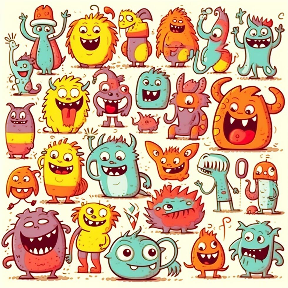 cute monster collection in doodle style photo