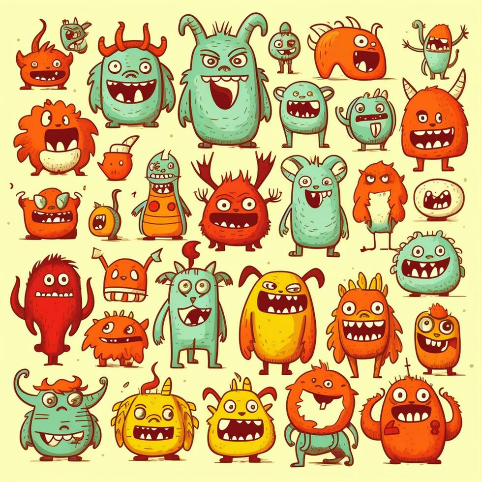 cute monster collection in doodle style photo