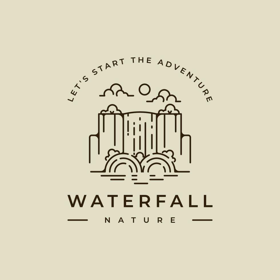 waterfall logo line art vector illustration template icon graphic design. simple minimalist of nature and adventure sign or symbol for environment travel business with typography style