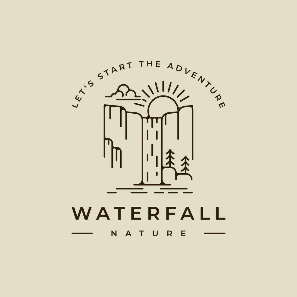 waterfall logo line art vector illustration template icon graphic design. simple minimalist of nature and adventure sign or symbol for environment travel business with typography style