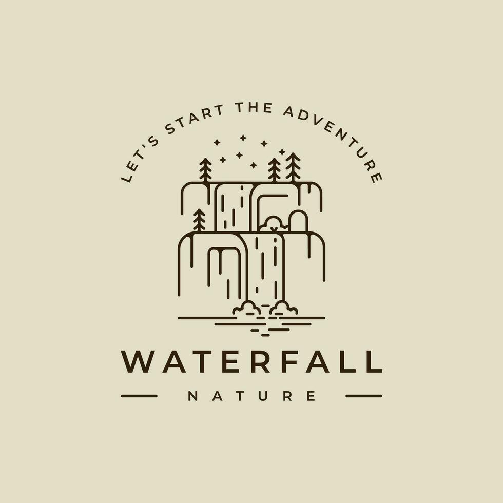 waterfall logo line art vector illustration template icon graphic design. simple minimalist of nature and adventure sign or symbol for environment travel business with typography style