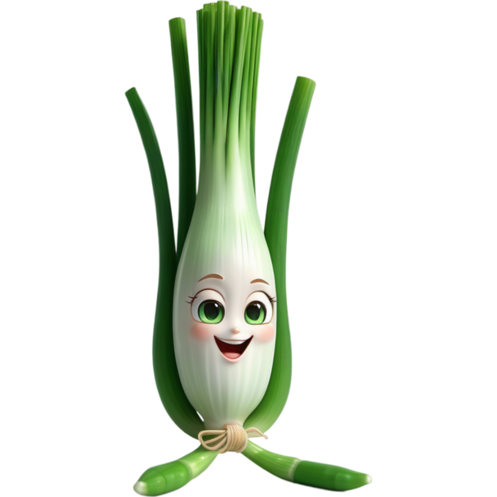 Green green onion 3D illustration. AI Generative png