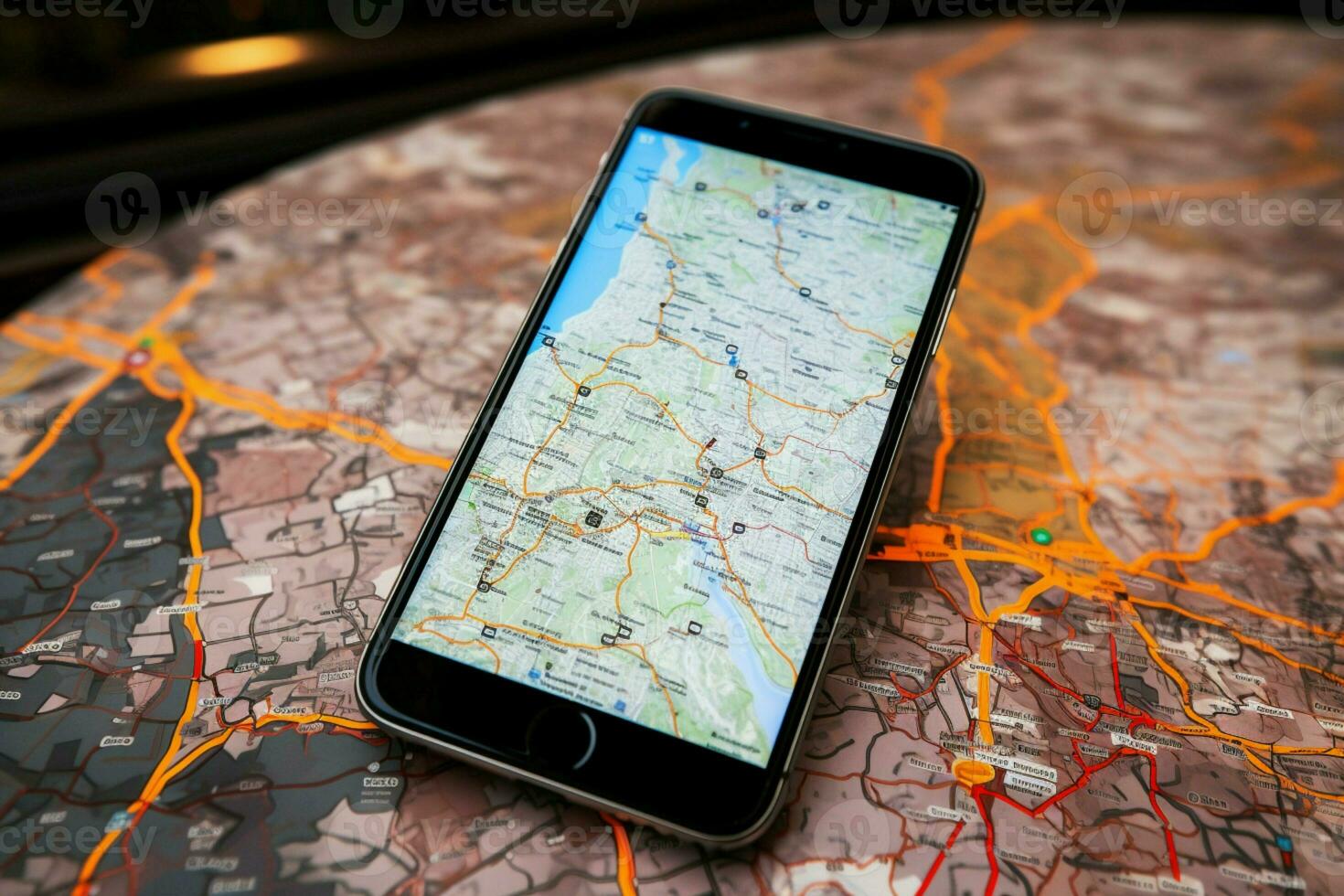Tourist maps of Poland with a mobile phone for navigation and exploration AI Generated photo