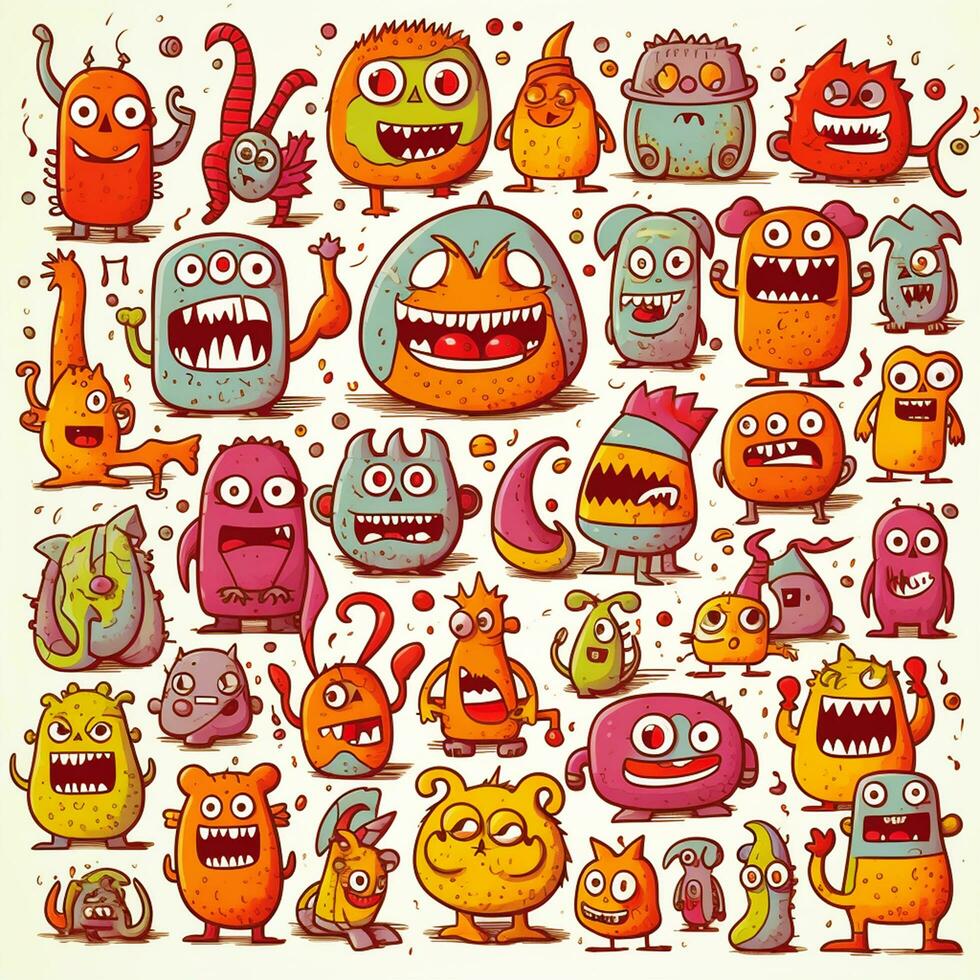 cute monster collection in doodle style photo