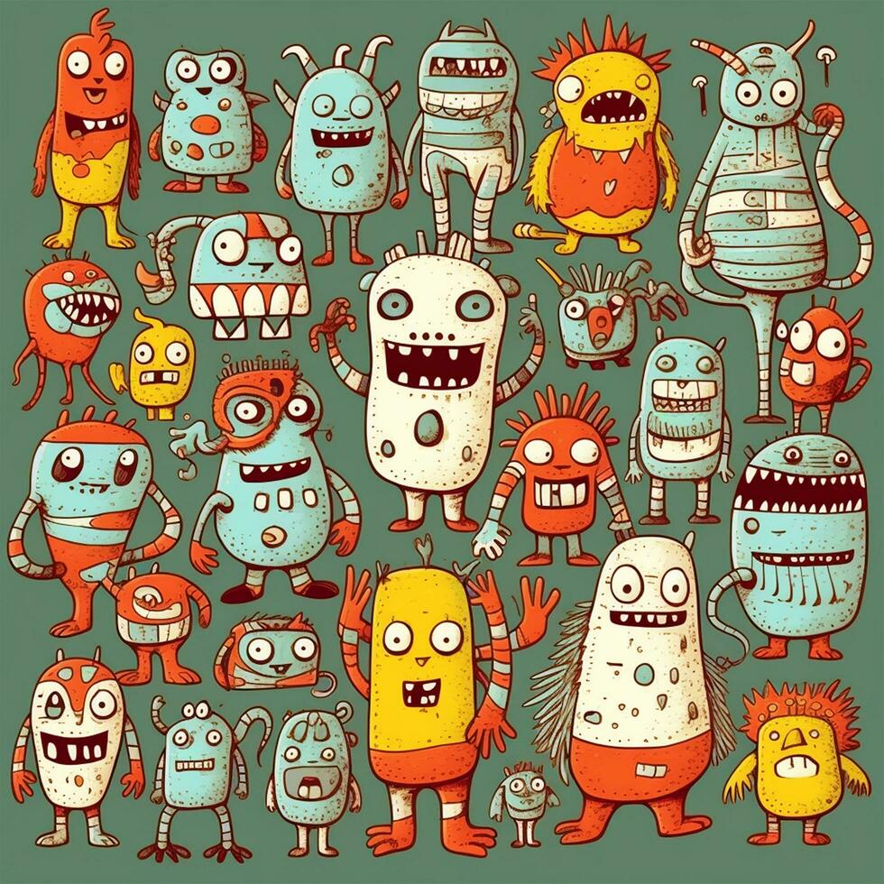 cute monster collection in doodle style photo