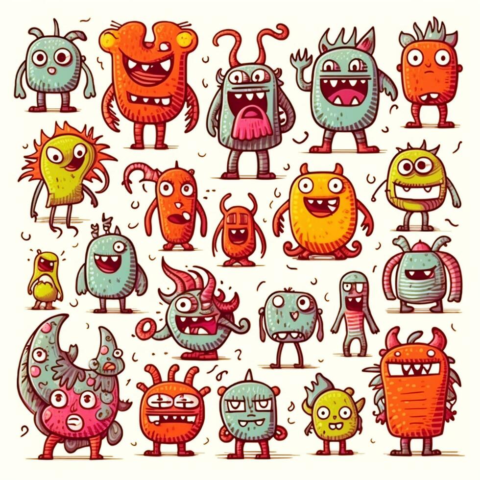 cute monster collection in doodle style photo