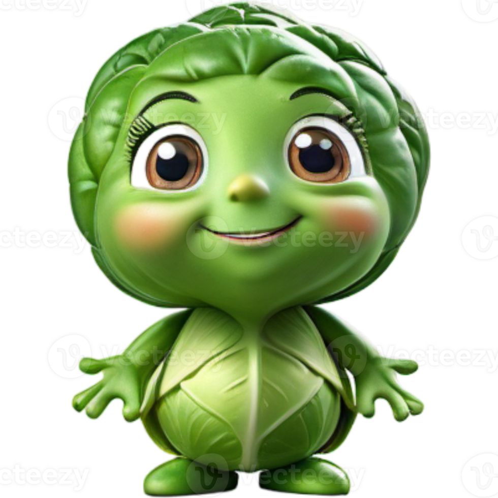 Green Brussels sprout 3D illustration. AI Generative png