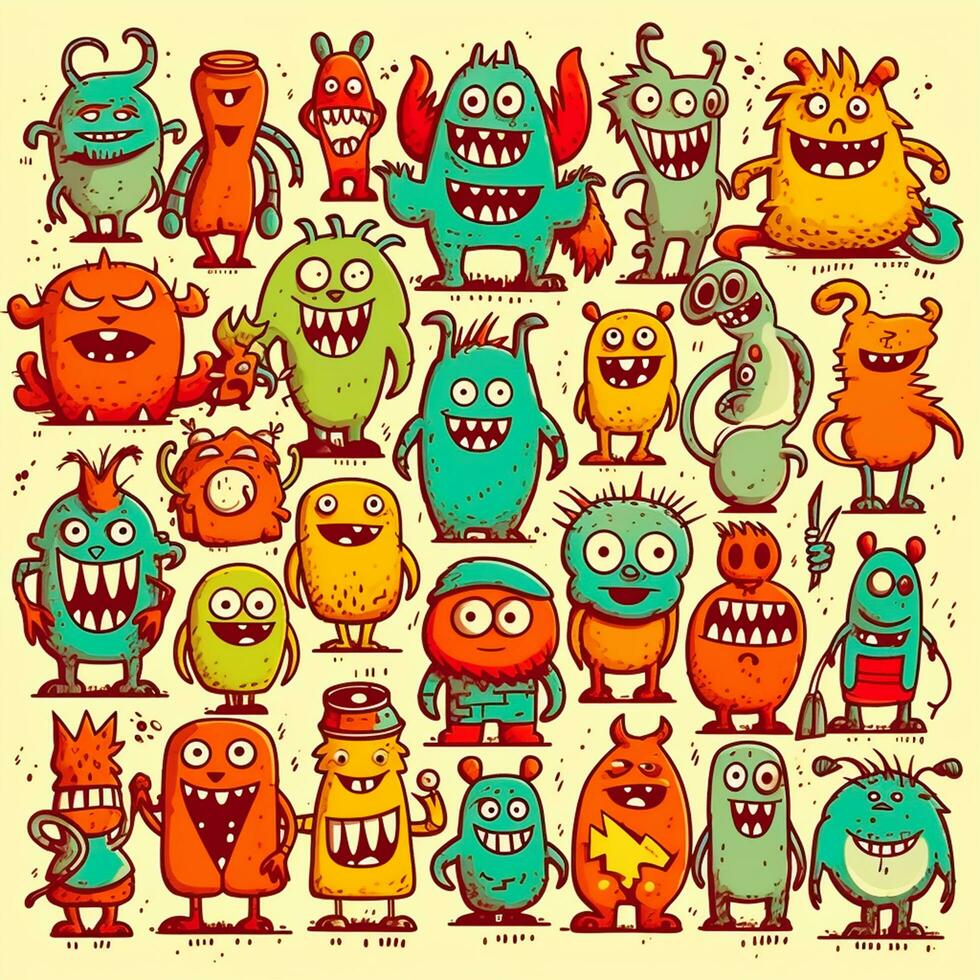 cute monster collection in doodle style photo