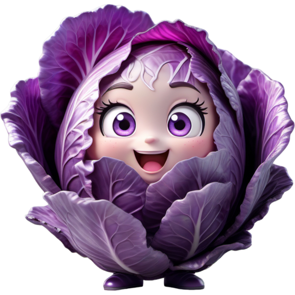 Purple cabbage 3D illustration. AI Generative png