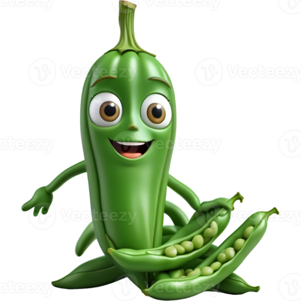 Green bean 3D illustration. AI Generative png