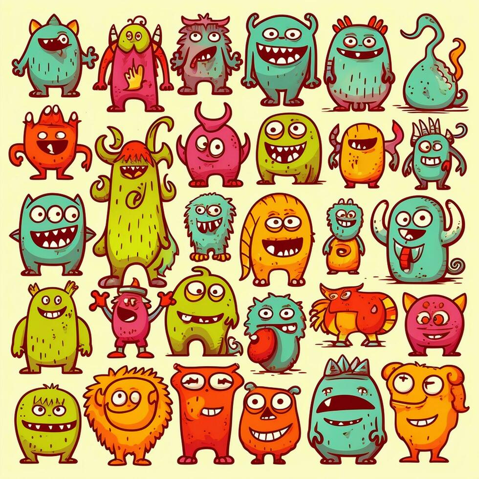 cute monster collection in doodle style photo