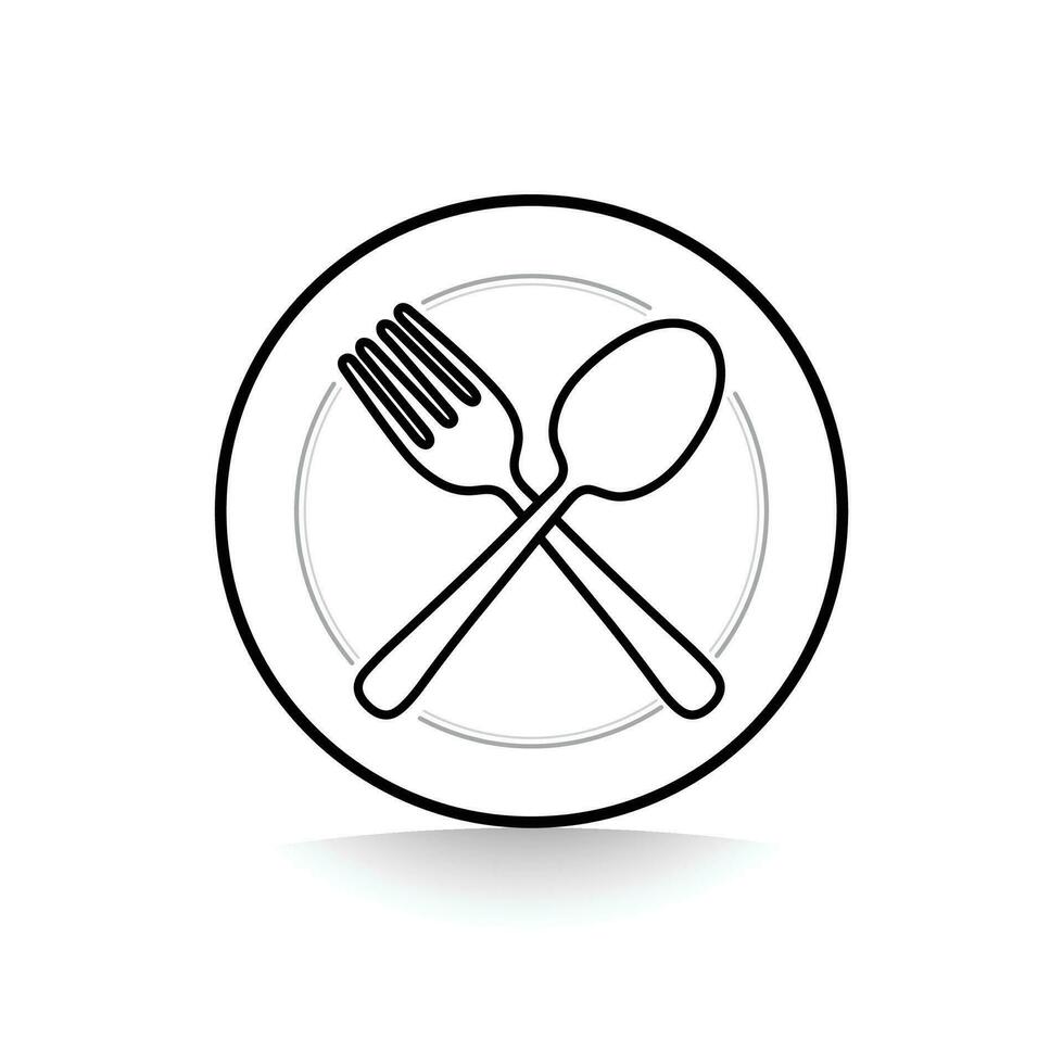 Cutlery icon. Spoon, fork, plate icon. Simple Line drawing with editable stroke vector