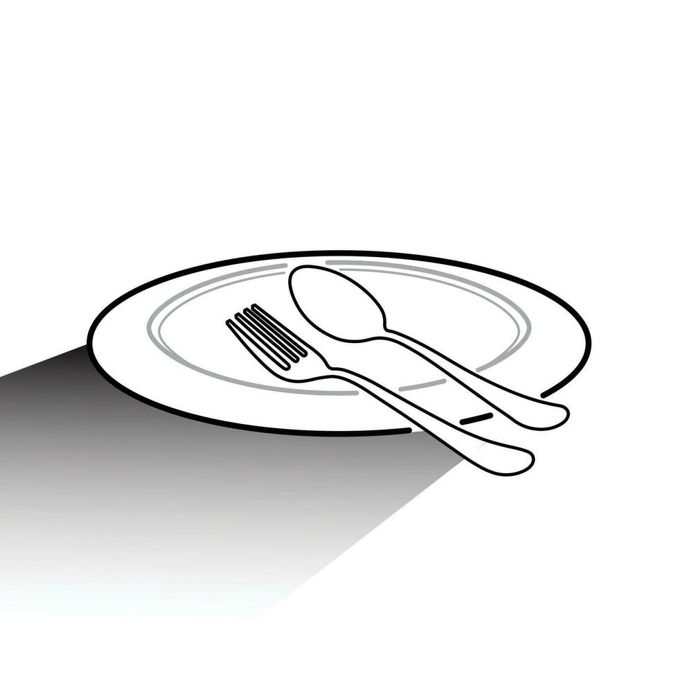 Spoon, fork, plate icon design, Line drawing with editable stroke. Logo concept vector