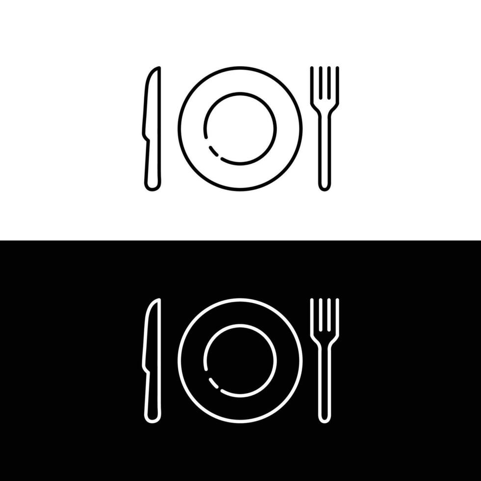 Food plate, knife, fork icon. Line drawing with editable stroke vector