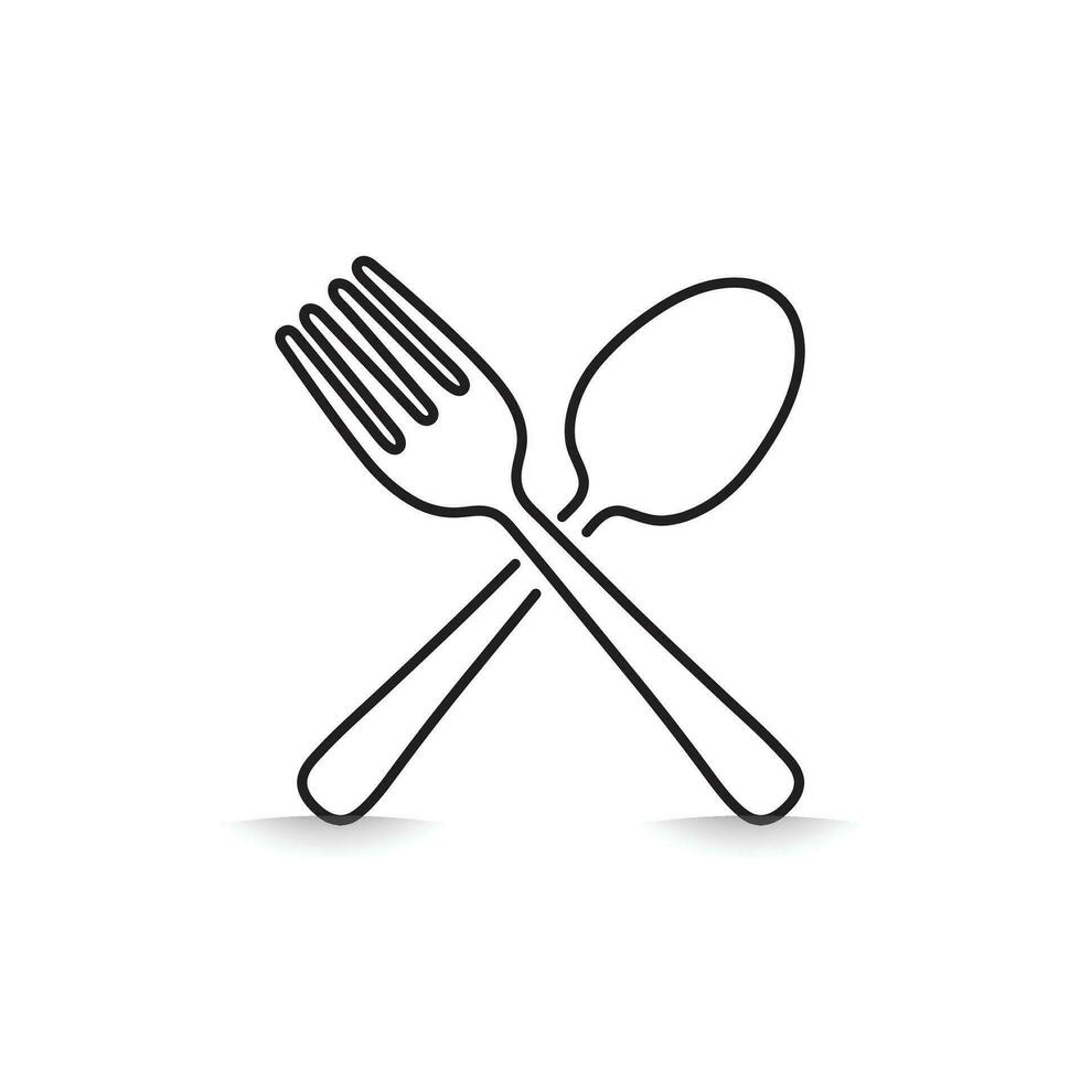 Spoon and fork icon inline style, Line drawing with editable stroke. Logo vector